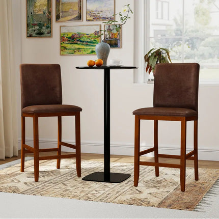 Set of 2 Counter Barstools with Rubberwood Legs and Upholstered Seat-Walnut - Walnut - Bar Stools