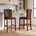 Set of 2 Counter Barstools with Rubberwood Legs and Upholstered Seat-Walnut - Walnut - Bar Stools
