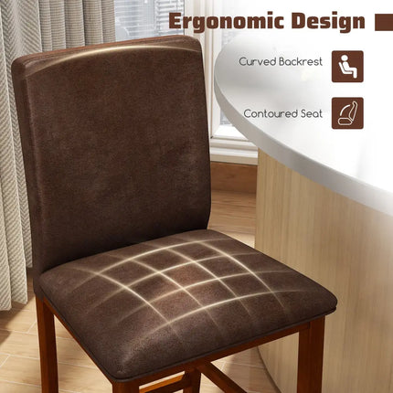 Set of 2 Counter Barstools with Rubberwood Legs and Upholstered Seat-Walnut - Walnut - Bar Stools