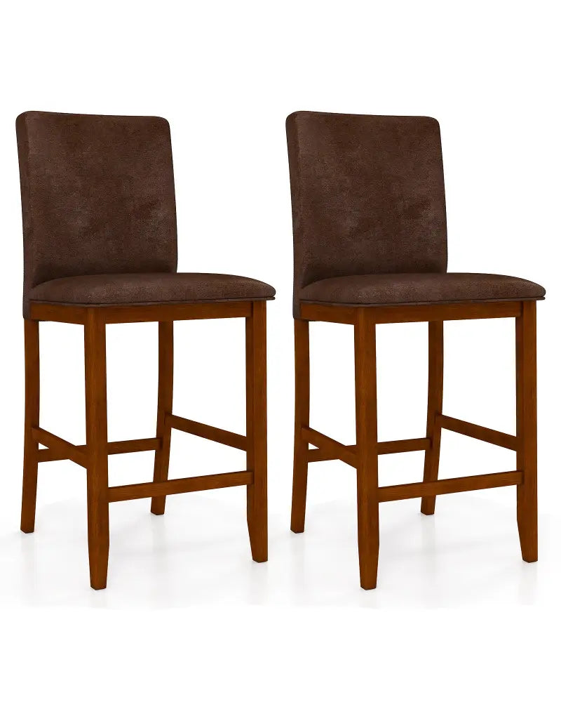 Set of 2 Counter Barstools with Rubberwood Legs and Upholstered Seat-Walnut - Walnut - Bar Stools