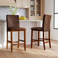 Set of 2 Counter Barstools with Rubberwood Legs and Upholstered Seat-Walnut - Walnut - Bar Stools