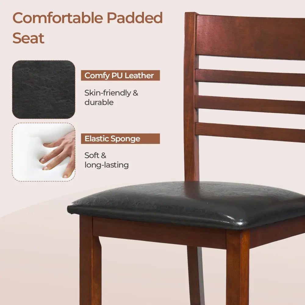 Set of 2 Counter Height Bar Chair Kitchen Island Stool with Backrest and Footrest-Walnut - Walnut - Bar Stools
