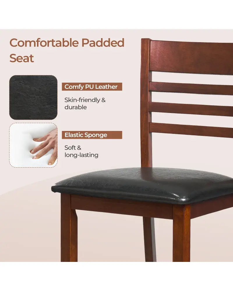Set of 2 Counter Height Bar Chair Kitchen Island Stool with Backrest and Footrest-Walnut - Walnut - Bar Stools