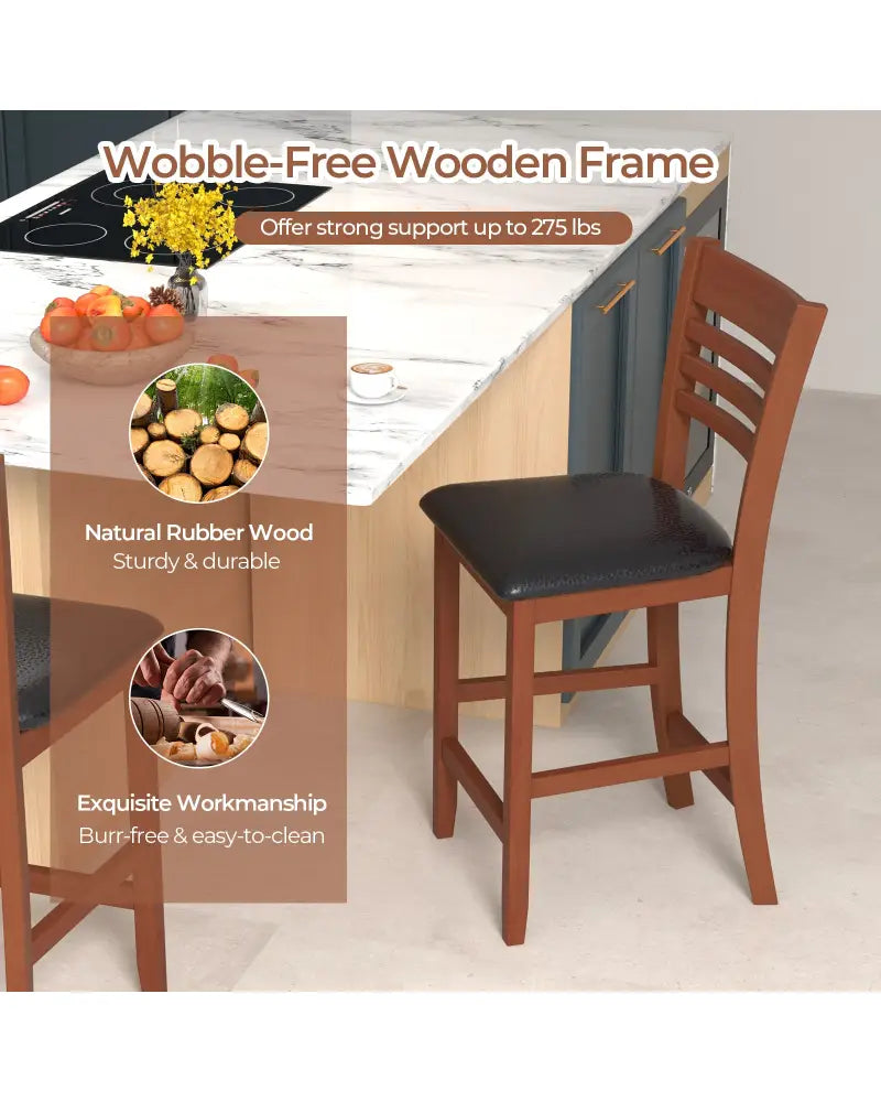 Set of 2 Counter Height Bar Chair Kitchen Island Stool with Backrest and Footrest-Walnut - Walnut - Bar Stools