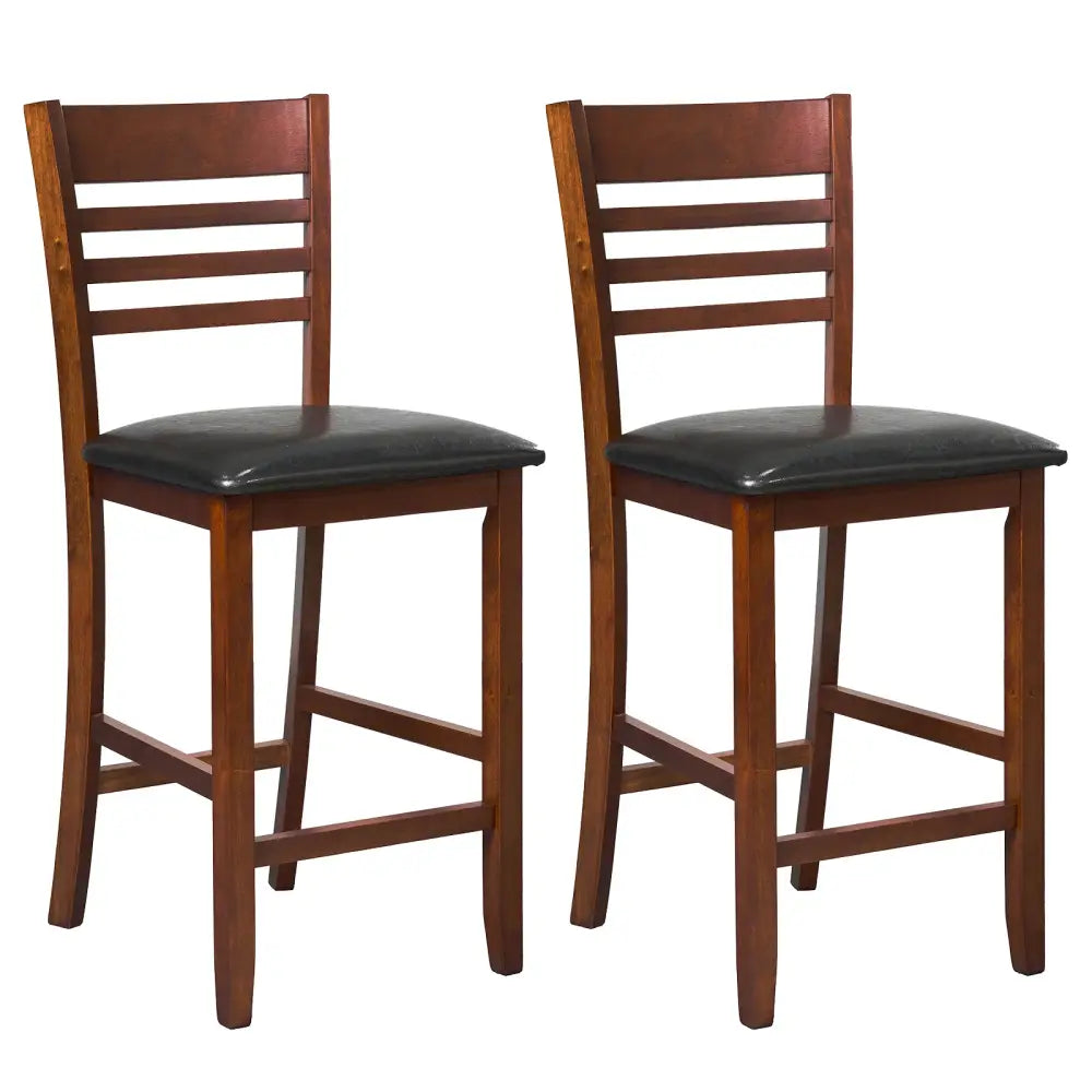 Set of 2 Counter Height Bar Chair Kitchen Island Stool with Backrest and Footrest-Walnut - Walnut - Bar Stools