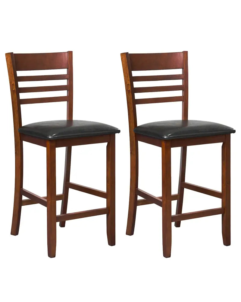 Set of 2 Counter Height Bar Chair Kitchen Island Stool with Backrest and Footrest-Walnut - Walnut - Bar Stools