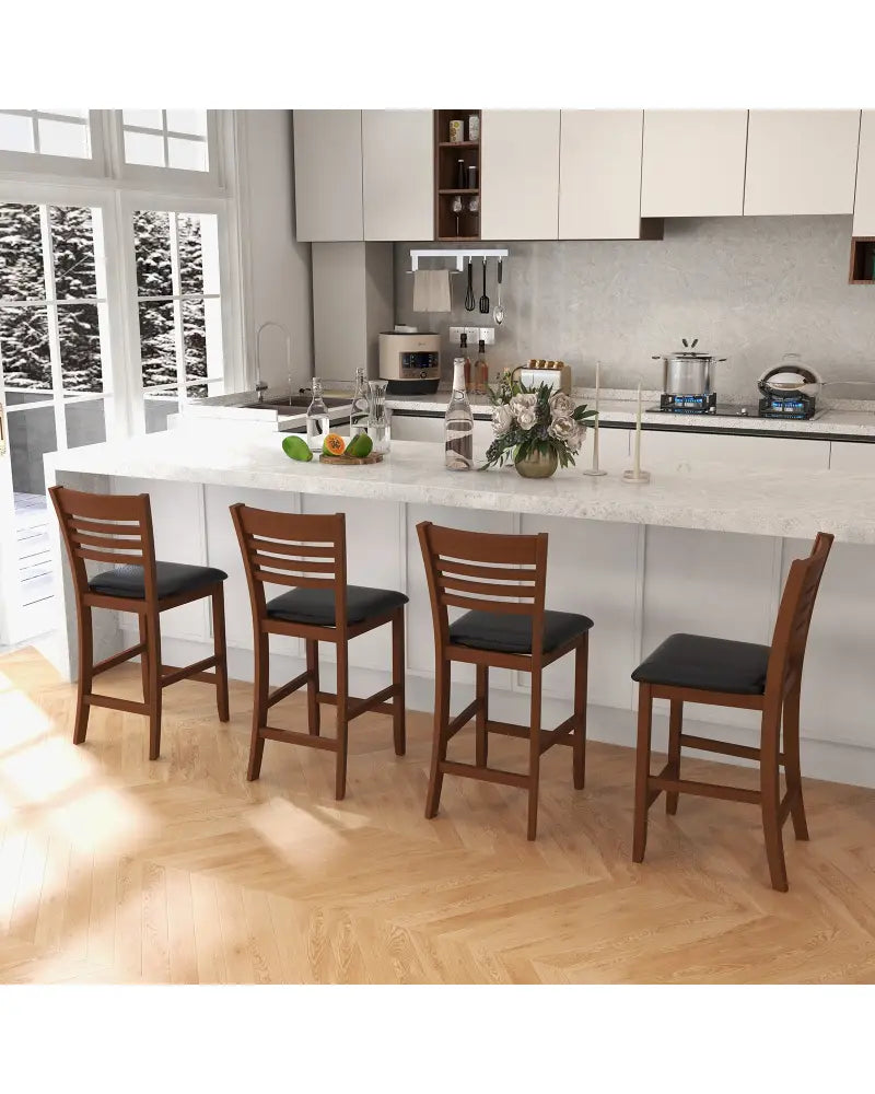 Set of 2 Counter Height Bar Chair Kitchen Island Stool with Backrest and Footrest-Walnut - Walnut - Bar Stools