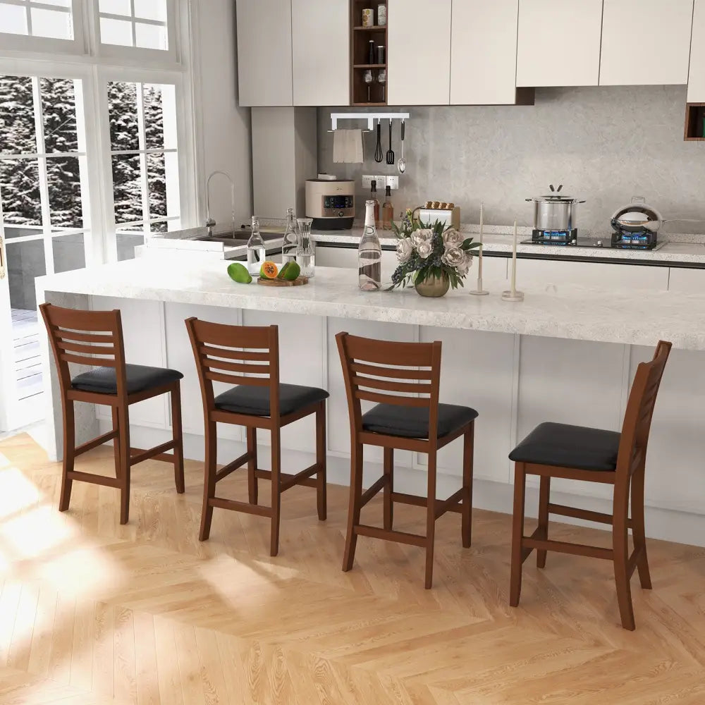 Set of 2 Counter Height Bar Chair Kitchen Island Stool with Backrest and Footrest-Walnut - Walnut - Bar Stools