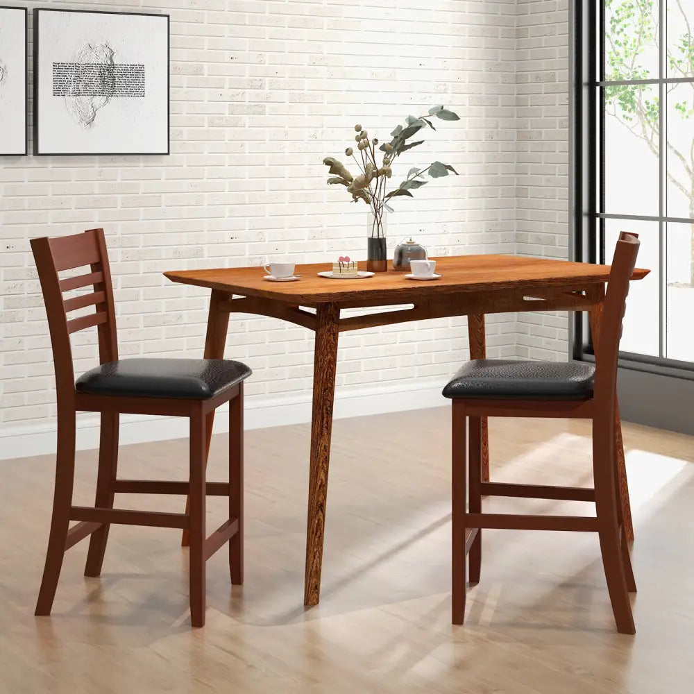 Set of 2 Counter Height Bar Chair Kitchen Island Stool with Backrest and Footrest-Walnut - Walnut - Bar Stools