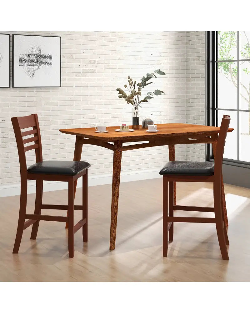 Set of 2 Counter Height Bar Chair Kitchen Island Stool with Backrest and Footrest-Walnut - Walnut - Bar Stools