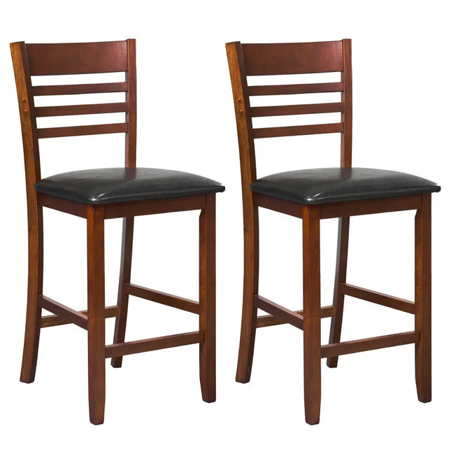 Set of 2 Counter Height Bar Chair Kitchen Island Stool with Backrest and Footrest-Walnut - Walnut - Bar Stools