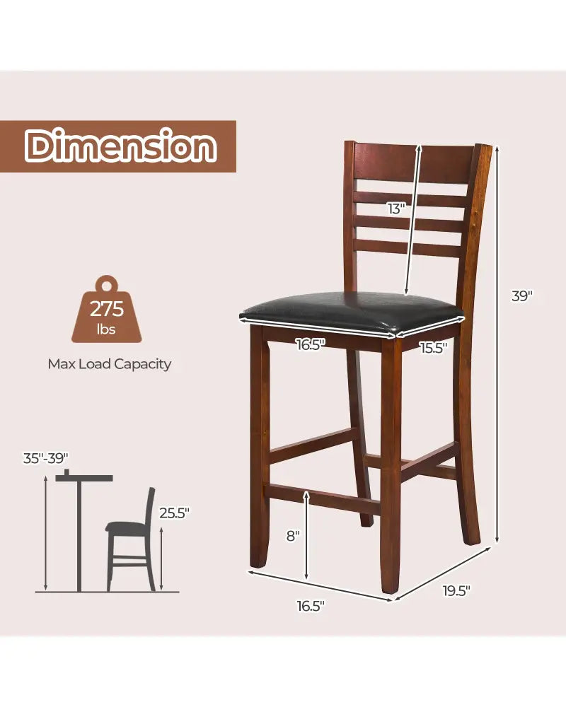 Set of 2 Counter Height Bar Chair Kitchen Island Stool with Backrest and Footrest-Walnut - Walnut - Bar Stools