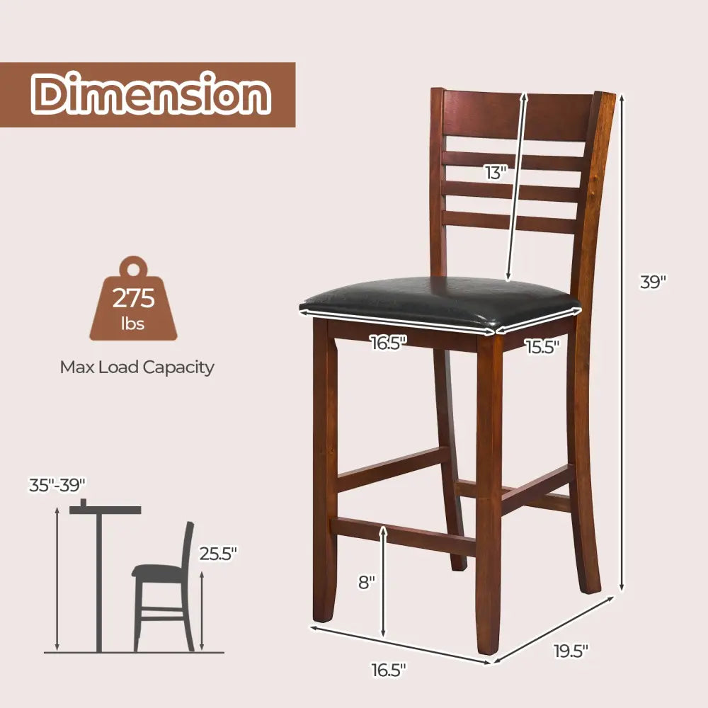 Set of 2 Counter Height Bar Chair Kitchen Island Stool with Backrest and Footrest-Walnut - Walnut - Bar Stools