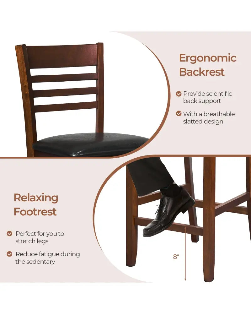 Set of 2 Counter Height Bar Chair Kitchen Island Stool with Backrest and Footrest-Walnut - Walnut - Bar Stools