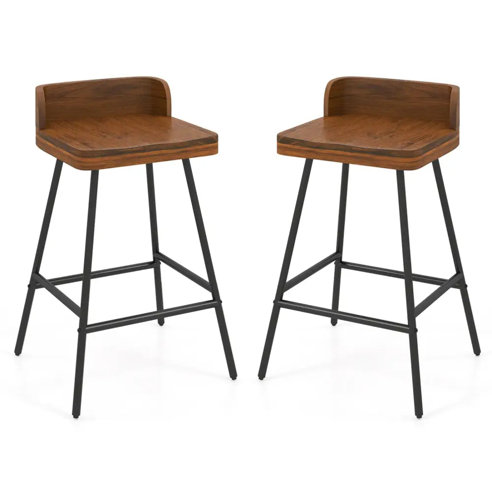 Set of 2 Counter Height Bar Stool with Low Back Metal Legs and Footrest for Kitchen Island-Brown - Brown - Bar Stools