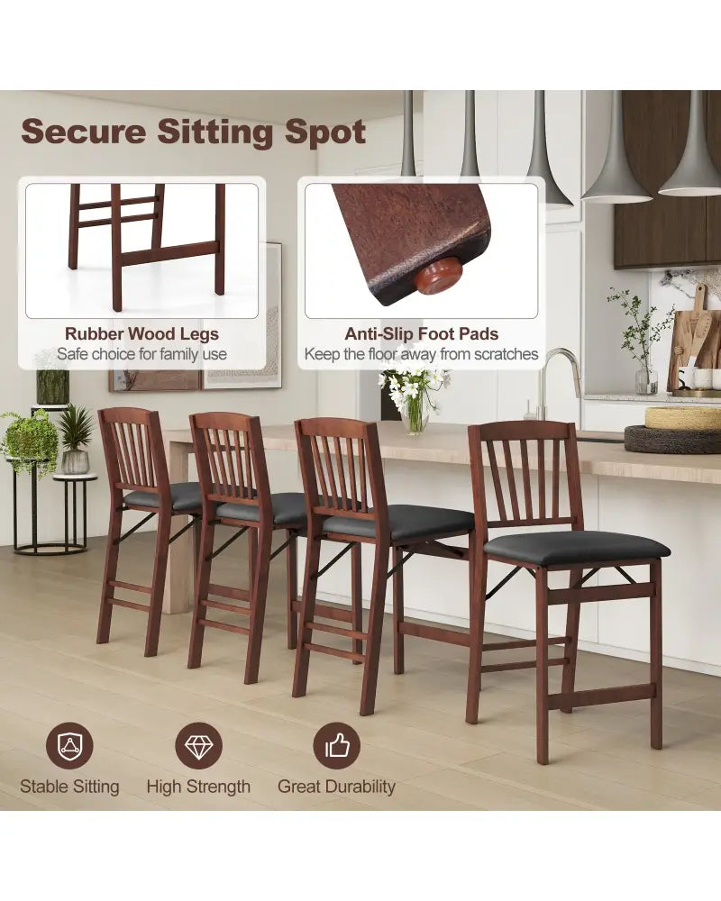 Set of 2 Counter Height Chairs Folding Kitchen Island Stool with Padded Seat-Brown - Brown - Bar Stools