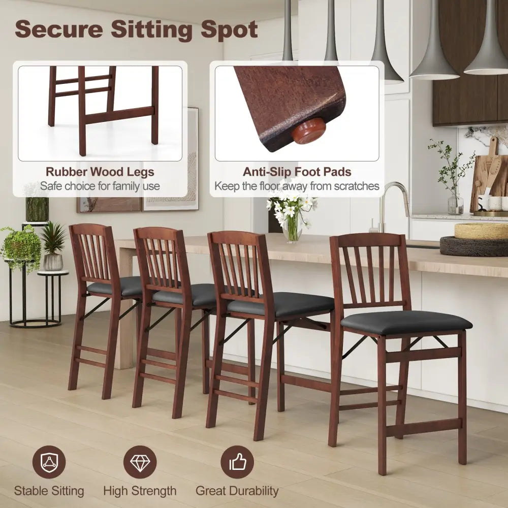 Set of 2 Counter Height Chairs Folding Kitchen Island Stool with Padded Seat-Brown - Brown - Bar Stools