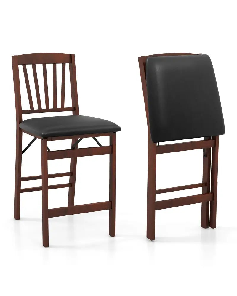 Set of 2 Counter Height Chairs Folding Kitchen Island Stool with Padded Seat-Brown - Brown - Bar Stools