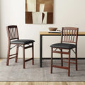 Set of 2 Counter Height Chairs Folding Kitchen Island Stool with Padded Seat-Brown - Brown - Bar Stools