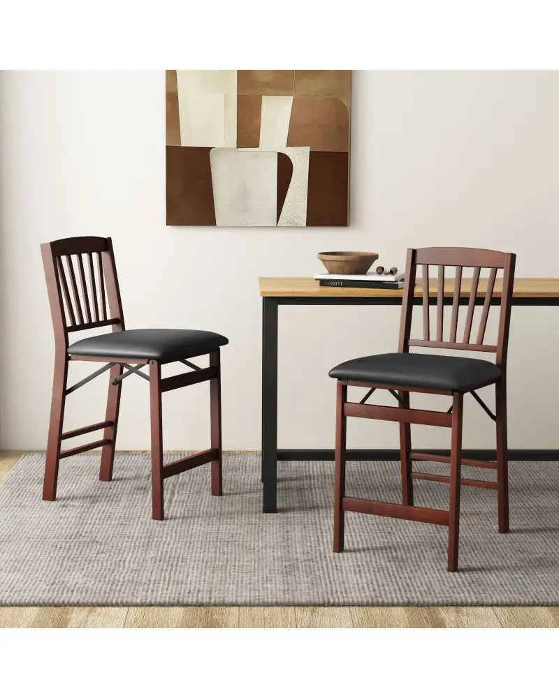 Set of 2 Counter Height Chairs Folding Kitchen Island Stool with Padded Seat-Brown - Brown - Bar Stools