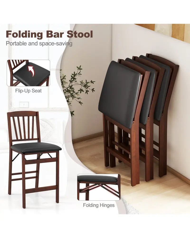 Set of 2 Counter Height Chairs Folding Kitchen Island Stool with Padded Seat-Brown - Brown - Bar Stools