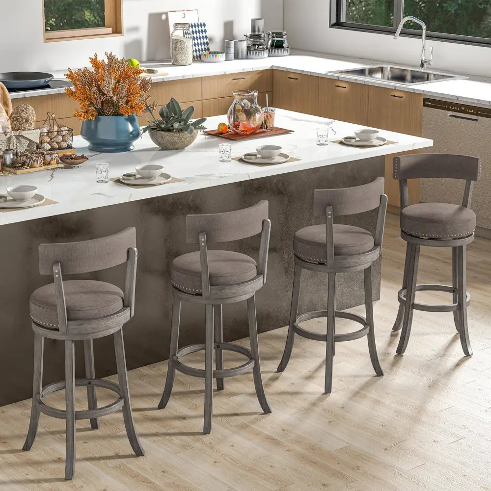 Set of 2 Counter Height Chairs with 360Â° Swivel Seat and Rubber Wood Frame-29 Inches - Bar Stools