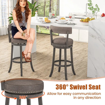 Set of 2 Counter Height Chairs with 360Â° Swivel Seat and Rubber Wood Frame-29 Inches - Bar Stools