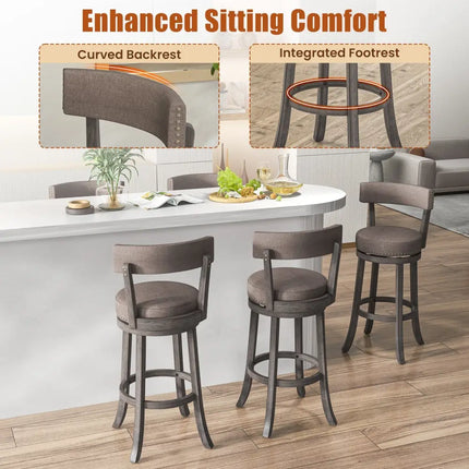 Set of 2 Counter Height Chairs with 360Â° Swivel Seat and Rubber Wood Frame-29 Inches - Bar Stools