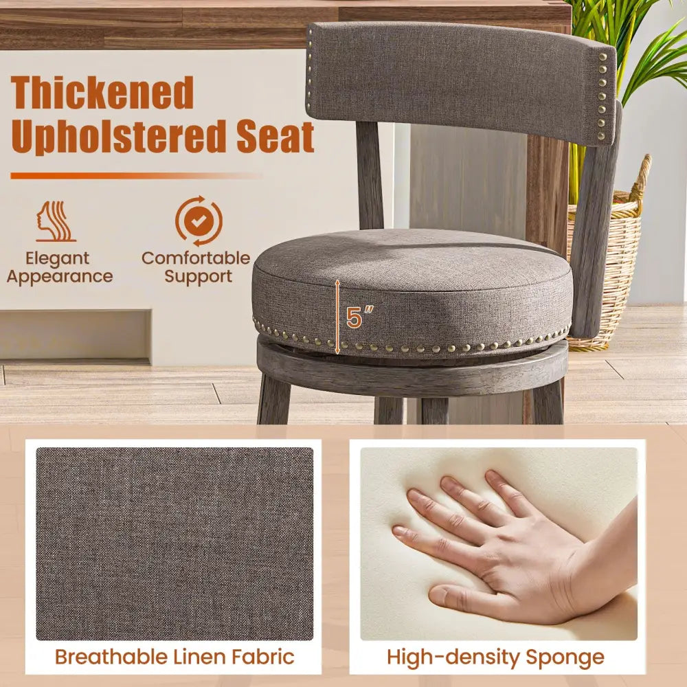 Set of 2 Counter Height Chairs with 360Â° Swivel Seat and Rubber Wood Frame-29 Inches - Bar Stools