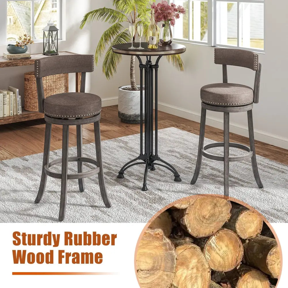 Set of 2 Counter Height Chairs with 360Â° Swivel Seat and Rubber Wood Frame-29 Inches - Bar Stools