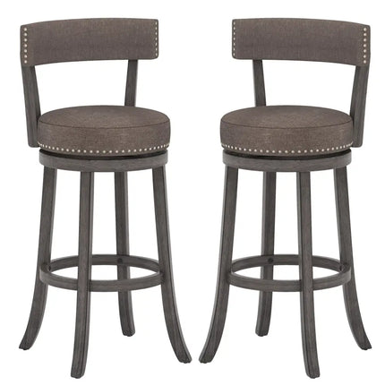 Set of 2 Counter Height Chairs with 360Â° Swivel Seat and Rubber Wood Frame-29 Inches - Bar Stools