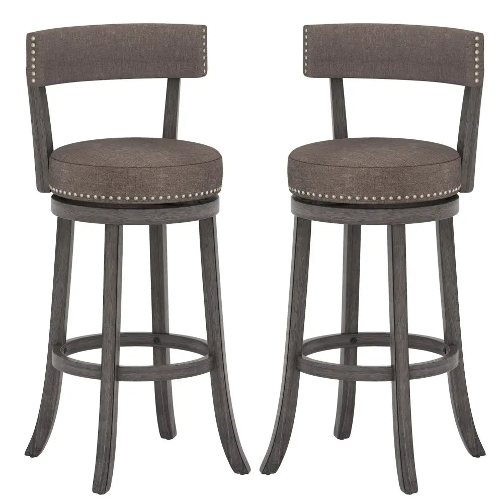 Set of 2 Counter Height Chairs with 360Â° Swivel Seat and Rubber Wood Frame-29 Inches - Bar Stools