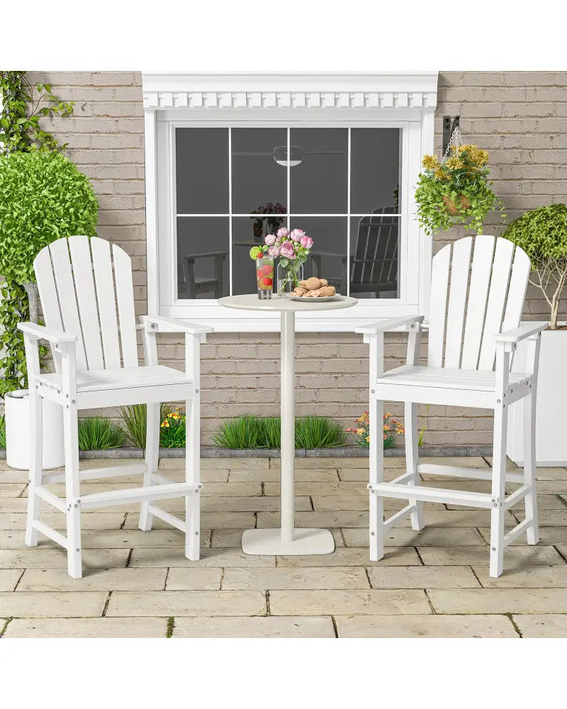 Set of 2 Counter Height Outdoor HDPE Bar Stool with Armrests and Footrest-White - White - Patio Bar Furniture