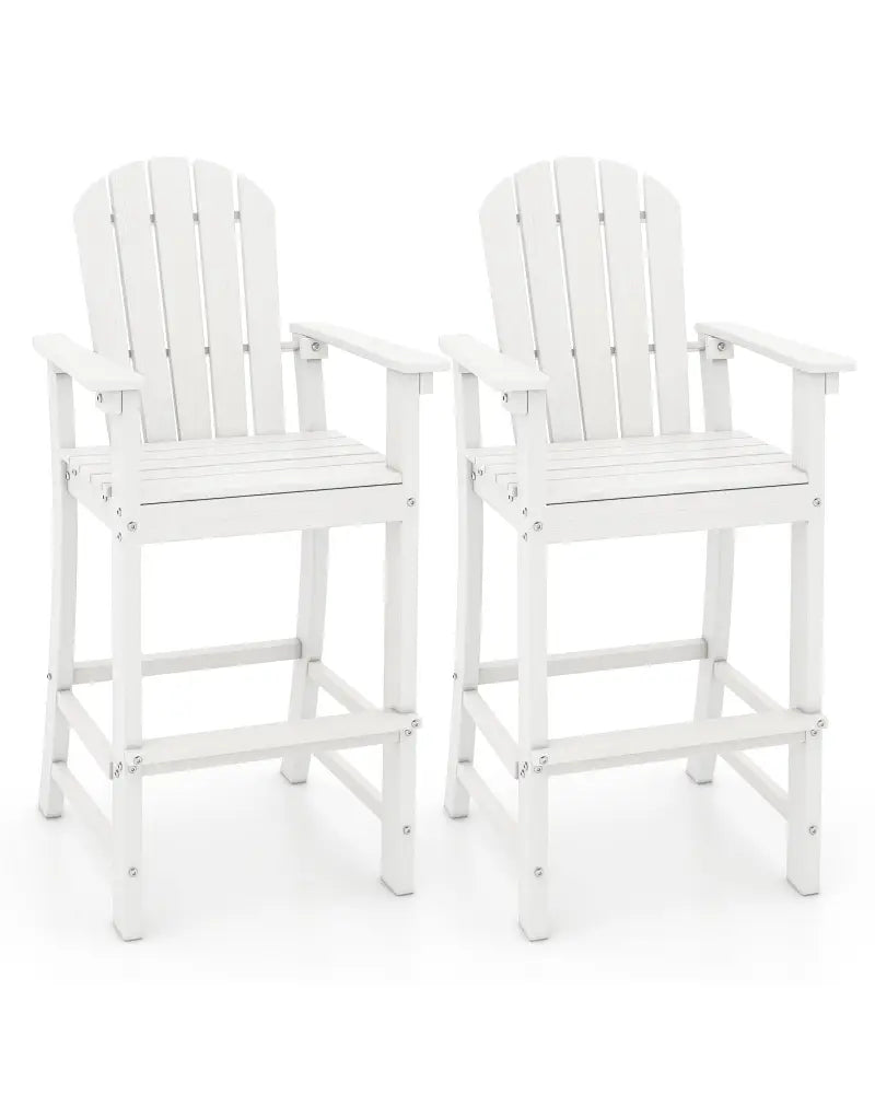 Set of 2 Counter Height Outdoor HDPE Bar Stool with Armrests and Footrest-White - White - Patio Bar Furniture