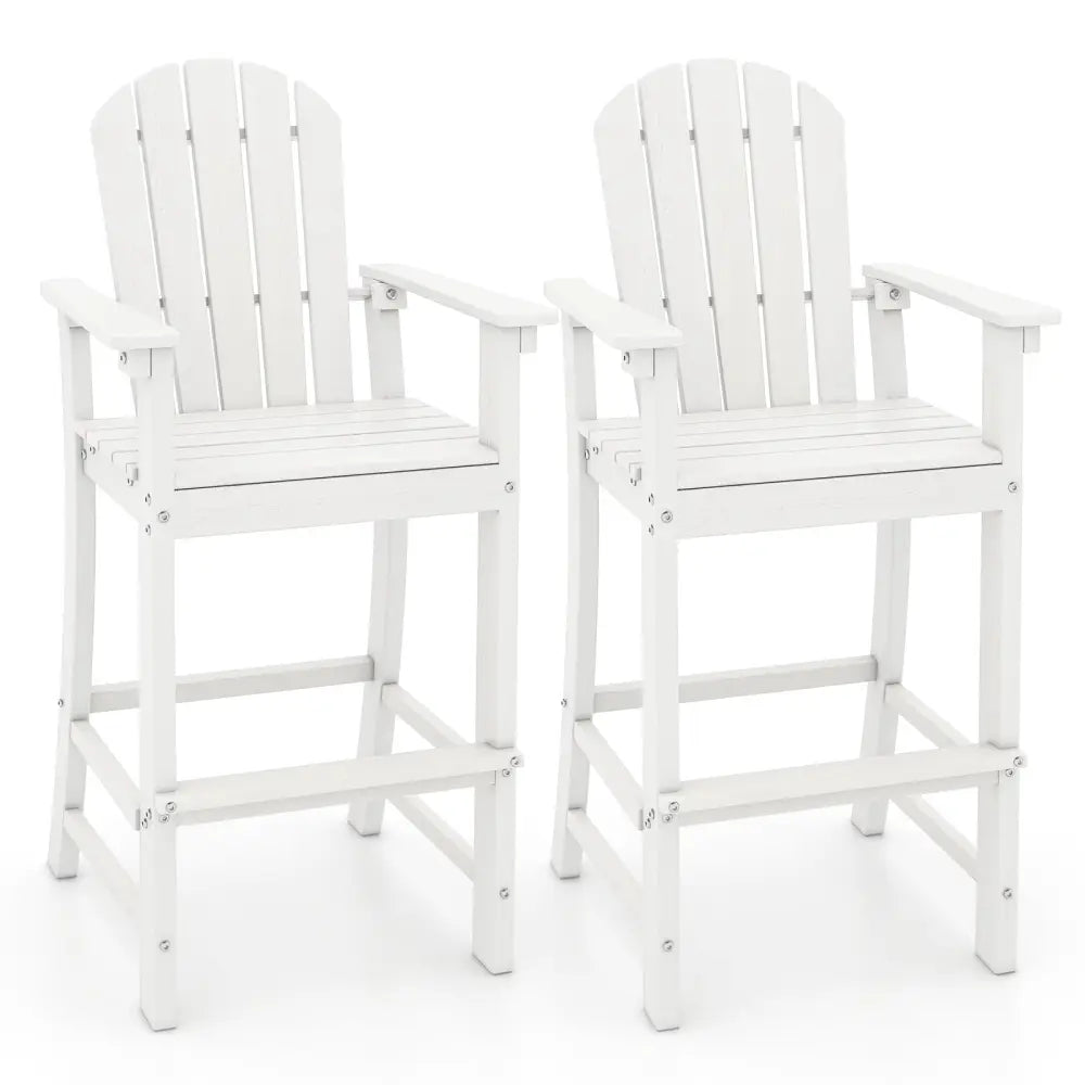Set of 2 Counter Height Outdoor HDPE Bar Stool with Armrests and Footrest-White - White - Patio Bar Furniture