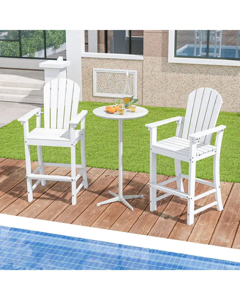 Set of 2 Counter Height Outdoor HDPE Bar Stool with Armrests and Footrest-White - White - Patio Bar Furniture