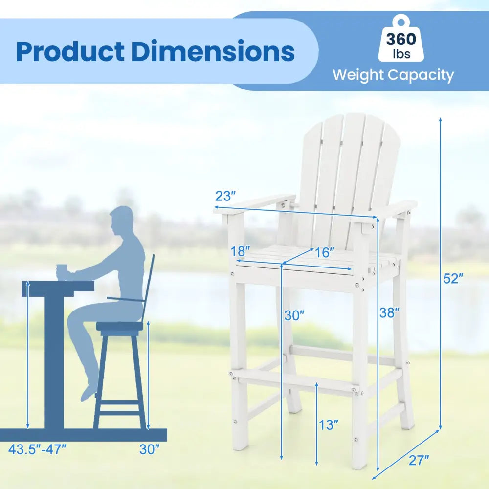 Set of 2 Counter Height Outdoor HDPE Bar Stool with Armrests and Footrest-White - White - Patio Bar Furniture