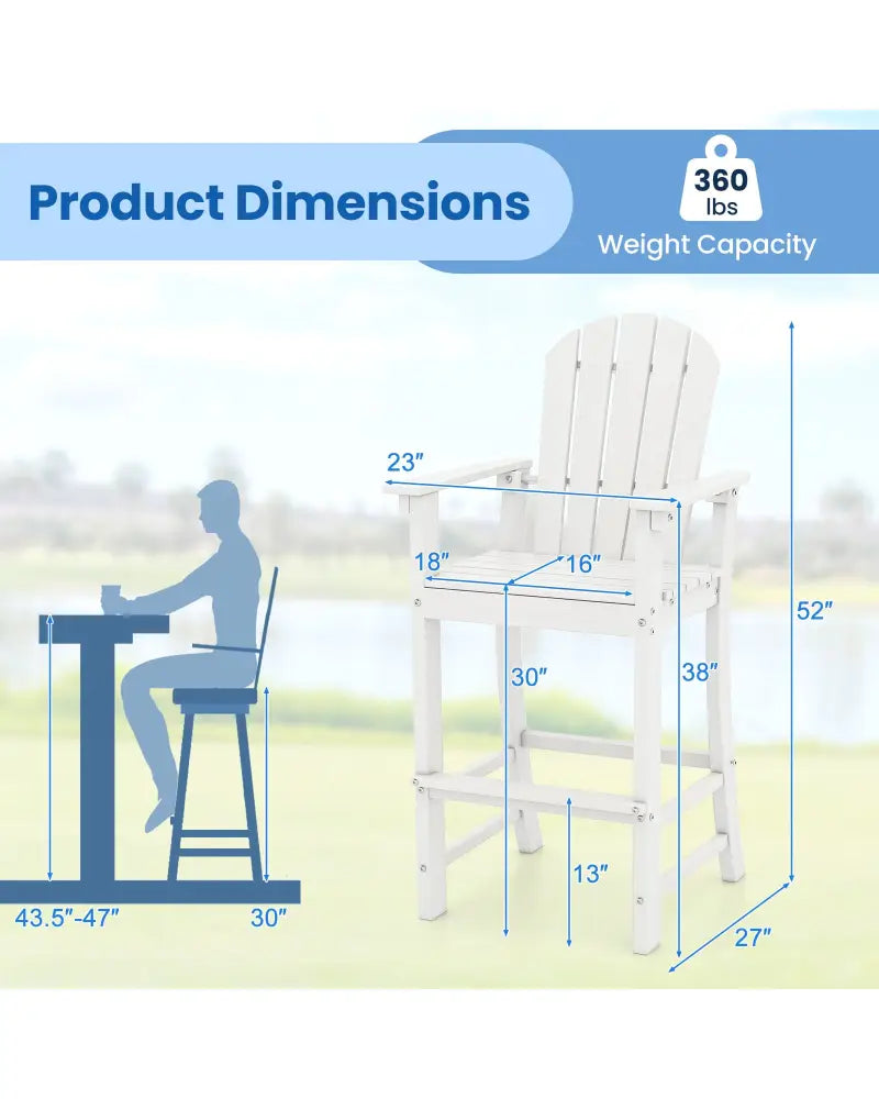 Set of 2 Counter Height Outdoor HDPE Bar Stool with Armrests and Footrest-White - White - Patio Bar Furniture