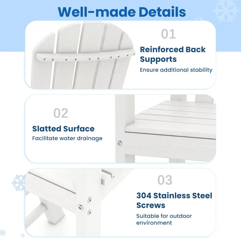 Set of 2 Counter Height Outdoor HDPE Bar Stool with Armrests and Footrest-White - White - Patio Bar Furniture