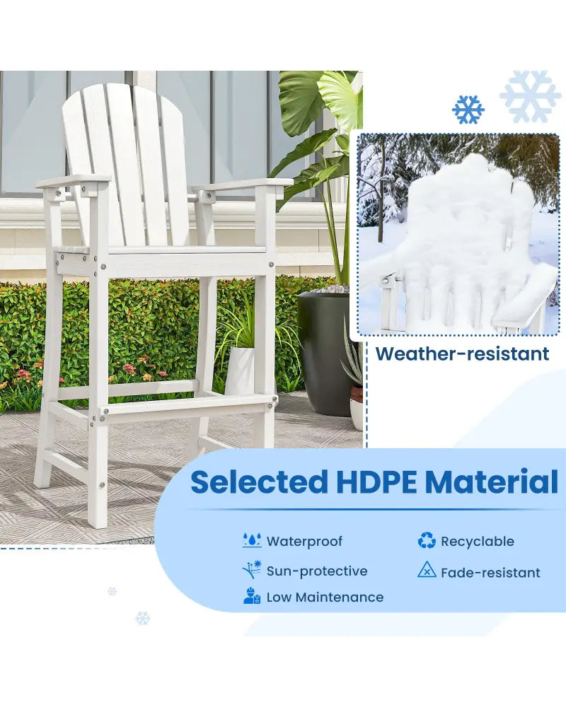 Set of 2 Counter Height Outdoor HDPE Bar Stool with Armrests and Footrest-White - White - Patio Bar Furniture