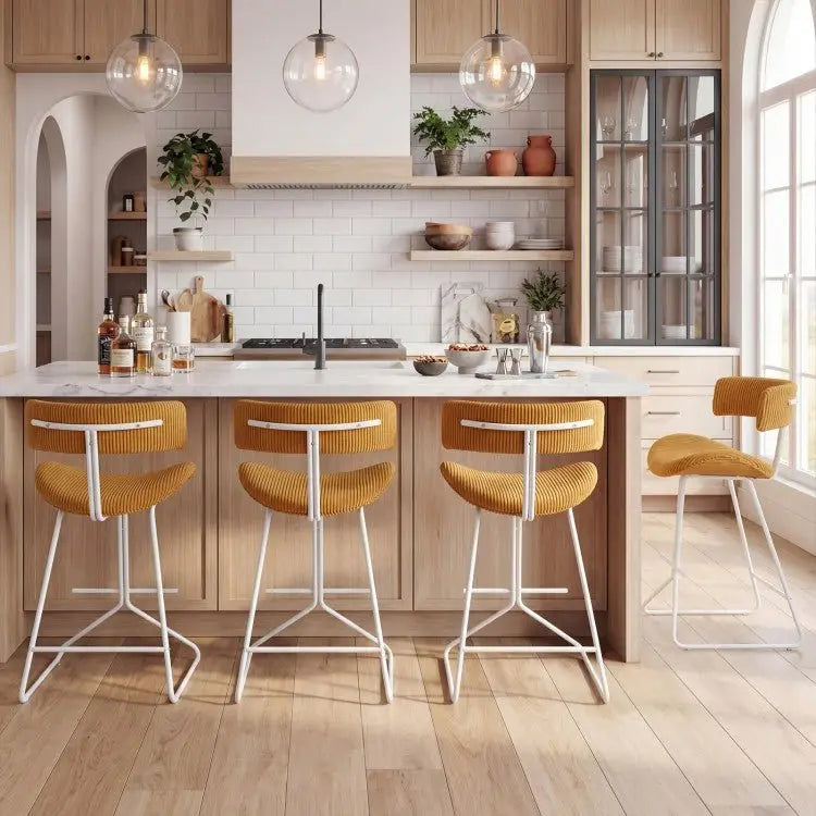 Set of 2 Counter Height Stools 25 Inch Armless Barstools with Padded Seat and Footrest - Orange - Oasis Home Essentials