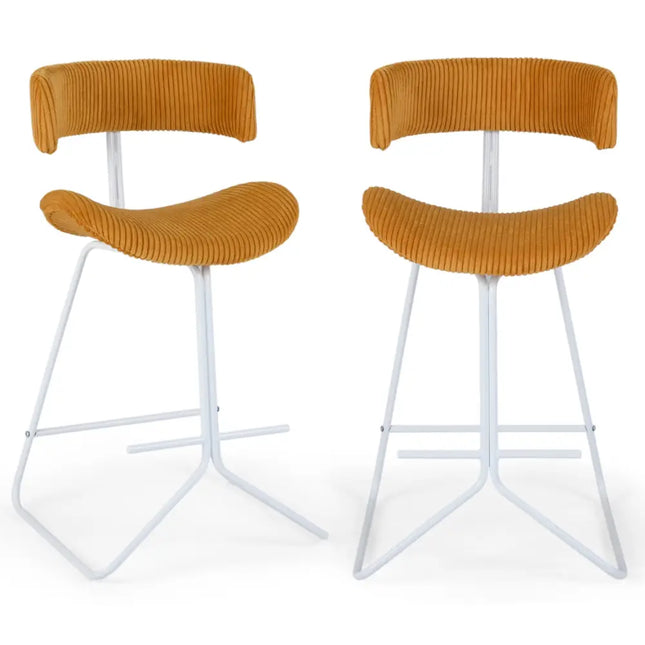 Set of 2 Counter Height Stools 25 Inch Armless Barstools with Padded Seat and Footrest-Orange - Orange - Bar Stools