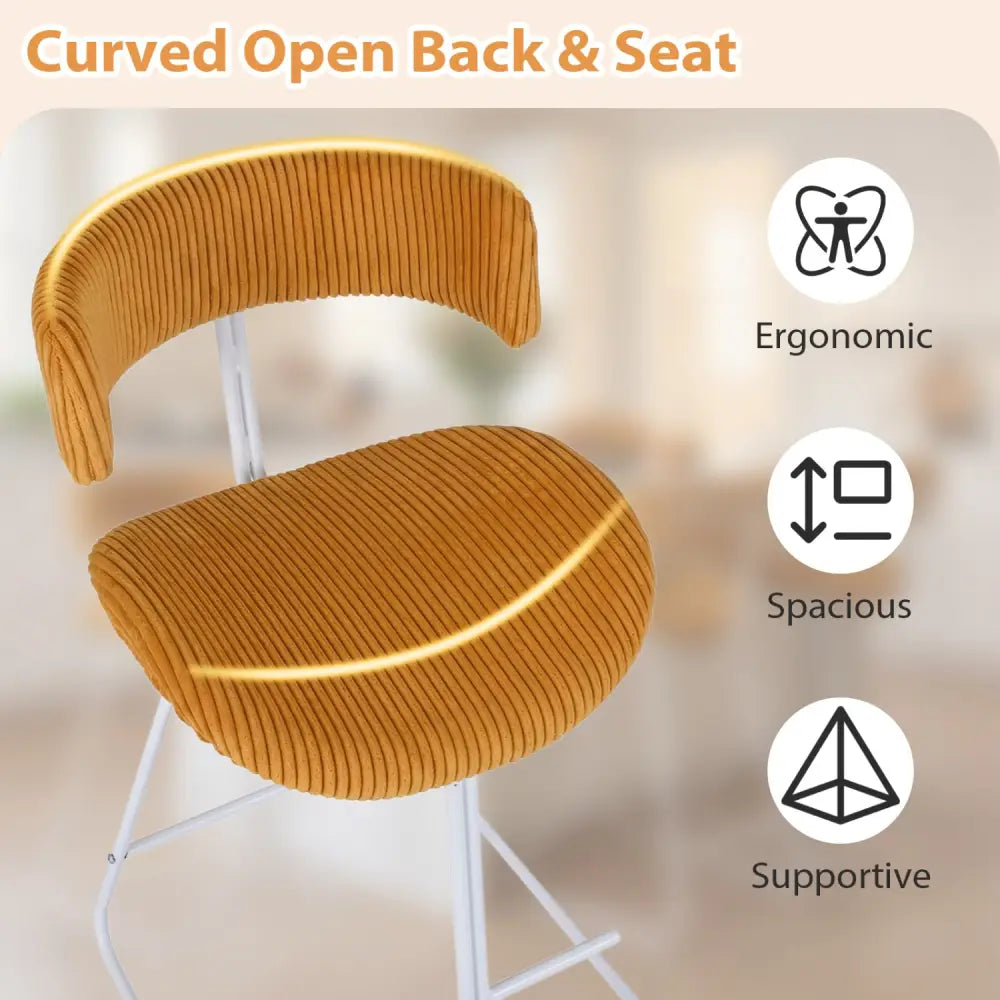 Set of 2 Counter Height Stools 25 Inch Armless Barstools with Padded Seat and Footrest-Orange - Orange - Bar Stools