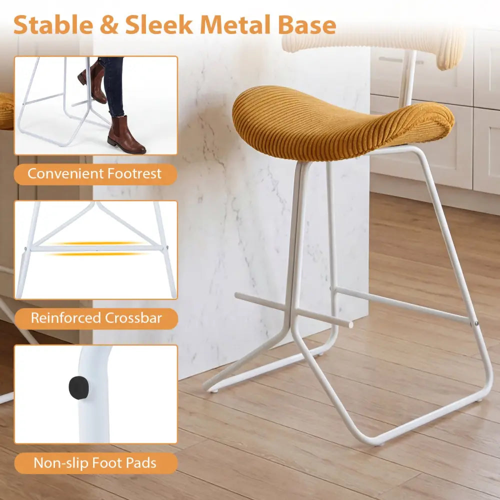 Set of 2 Counter Height Stools 25 Inch Armless Barstools with Padded Seat and Footrest-Orange - Orange - Bar Stools