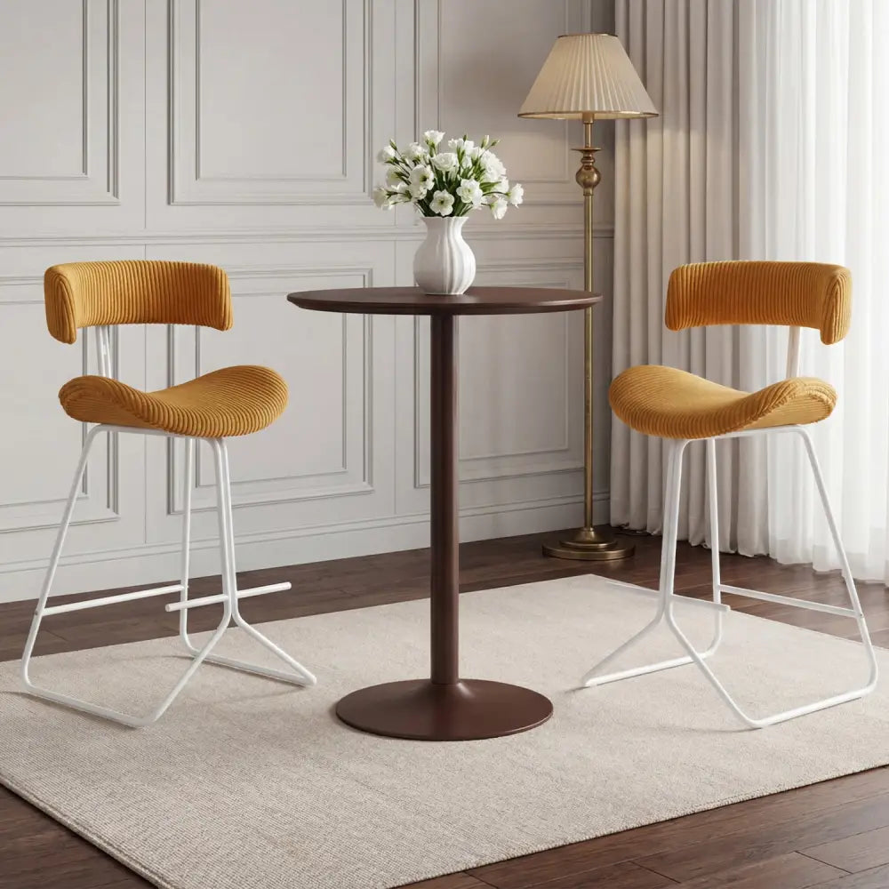 Set of 2 Counter Height Stools 25 Inch Armless Barstools with Padded Seat and Footrest-Orange - Orange - Bar Stools