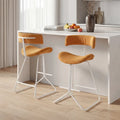 Set of 2 Counter Height Stools 25 Inch Armless Barstools with Padded Seat and Footrest-Orange - Orange - Bar Stools