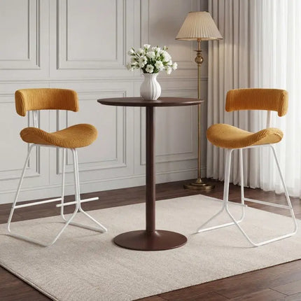 Set of 2 Counter Height Stools 25 Inch Armless Barstools with Padded Seat and Footrest - Orange - Oasis Home Essentials