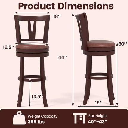 Set of 2 Counter Height Swivel Barstools with High Backs and Footrests-30 inches - Bar Stools