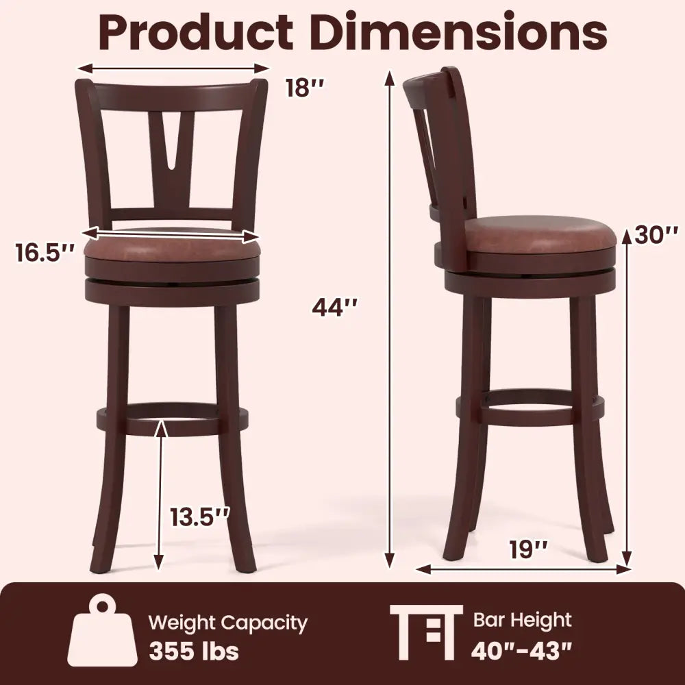 Set of 2 Counter Height Swivel Barstools with High Backs and Footrests-30 inches - Bar Stools