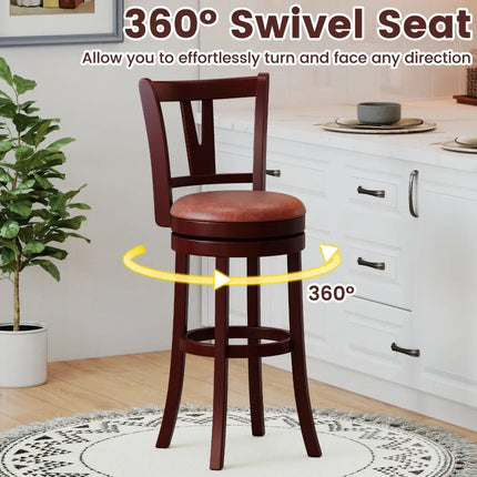 Set of 2 Counter Height Swivel Barstools with High Backs and Footrests-30 inches - Bar Stools